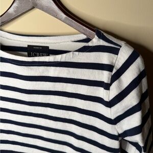J.Crew Navy and White boat neck nautical cotton 3/4 sleeve top. Cape cod